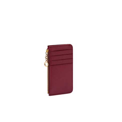 BULGARI BULGARI zipped card holder in soft, drummed, taupe quartz brown calf leather with crystal rose nappa leather interior. Zip fastening with iconic light gold-plated zip puller. ZIP-CC-HOLD-UVL image 3