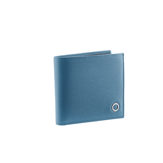BULGARI BULGARI Man compact wallet in sequoia agate brown grain calf leather with coral carnelian orange grain calf leather interior. Iconic palladium-plated brass décor and folded closure. BBM-WLT-ITAL-gclb image 1