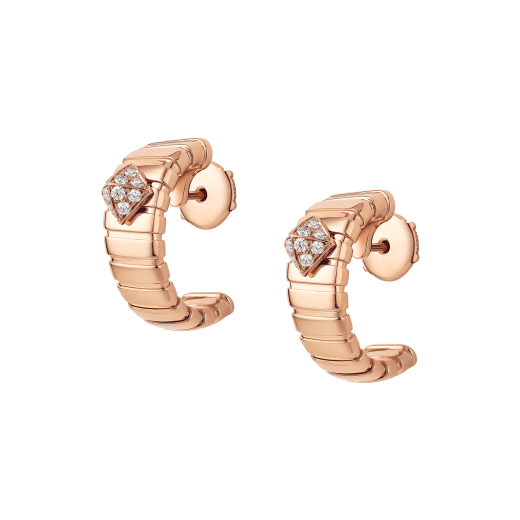 Bvlgari Tubogas 18 kt rose gold hoop earrings set with pavé diamonds studs 362299 image 2