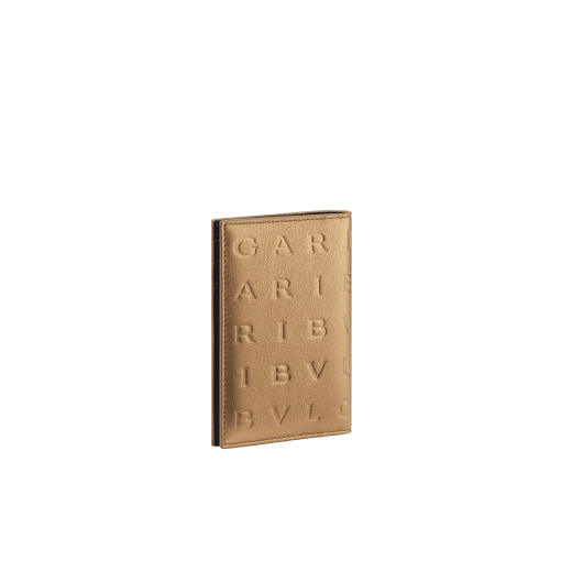Bulgari Logo folded card holder in ivory opal calf leather with hot-stamped Infinitum pattern all over, black nappa leather interior and press-stud closure. BVL-CCHOLDERFOLD image 3