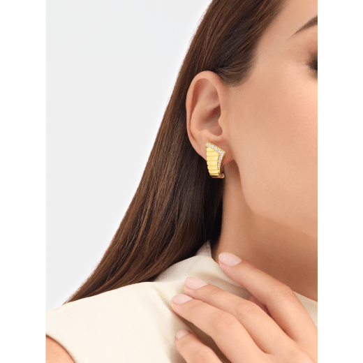 Bvlgari Tubogas asymmetric 18 kt yellow gold hoop earrings set with demi pavé diamonds 362521 image 1