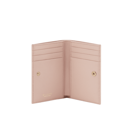 Divas' Dream folded card holder in star rose pink goat leather with crystal rose nappa leather interior. Refined signature press button closure in gold-plated brass. DIVA-CC-HOLDFOLD image 2