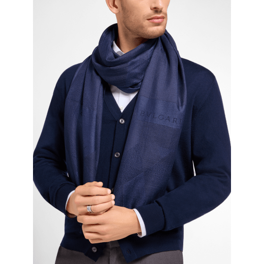 Logo Poly Soft stole in lapis opal cashmere. Made of 100% cashmere. LOGOPOLYSOFT-ST image 1