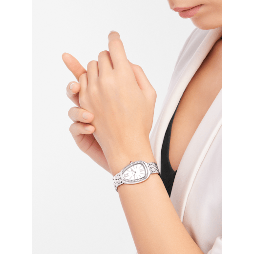 Serpenti Seduttori watch in stainless steel case and bracelet, stainless steel bezel set with diamonds and white silver opaline dial 103361 image 2