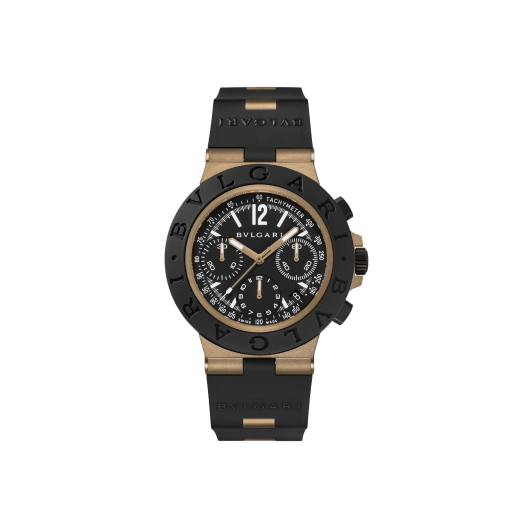 Orologio Bvlgari Bronzo Chronograph con movimento meccanico a carica automatica e cronografo, cassa di 41 mm in bronzo sabbiato, lunetta e cinturino in caucciù nero e quadrante verniciato opaco nero. Impermeabile fino a 100 metri. 104242 image 1