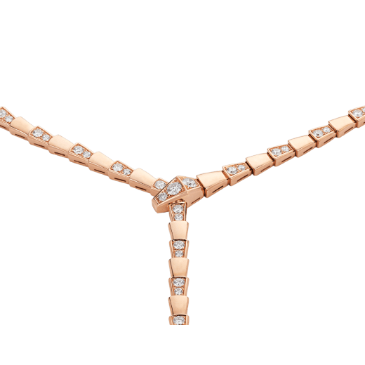 Serpenti Viper thin necklace in 18 kt rose gold, set with demi-pavé diamonds. 353037 image 2