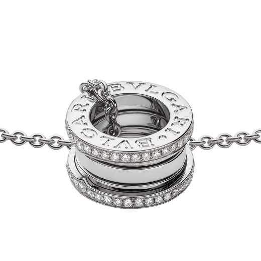 B.zero1 necklace with 18 kt white gold chain and 18 kt white gold round pendant set with pavé diamonds on the edges. 350054 image 3