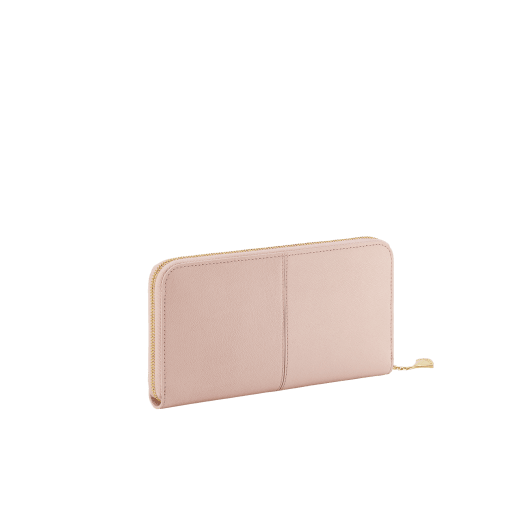 Divas' Dream large wallet in star rose pink goat leather with crystal rose nappa leather interior. Refined gold-plated brass signature charm and zip around closure. DIVA-LONGWLT image 3