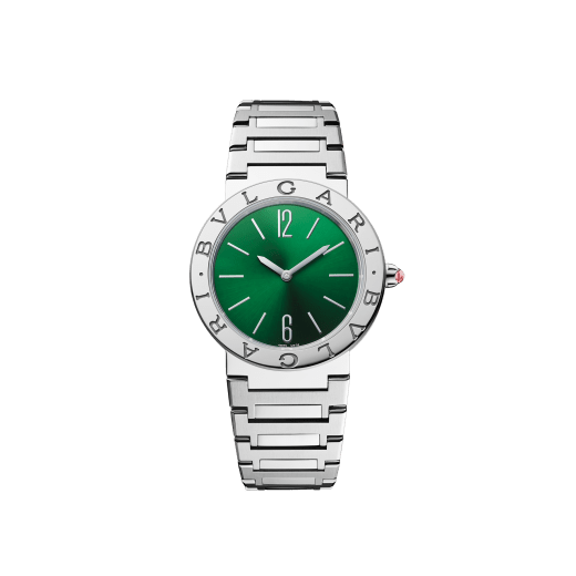 BVLGARI BVLGARI LADY watch with stainless steel case, stainless steel bracelet, stainless steel bezel engraved with double logo and green sun-brushed dial. 103066 image 1