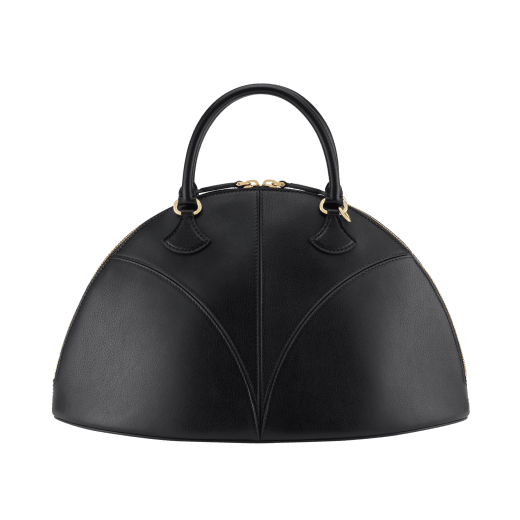 Marquise large top handle bag in black goat leather with black nappa leather lining and zipped closure. Detachable signature black goat leather charm with mirror. DAS-001-1324L image 3