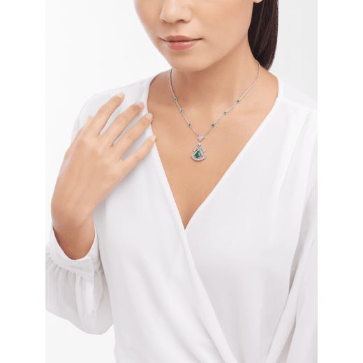 DIVAS' DREAM 18 kt white gold openwork necklace set with a pear-shaped emerald (1.17 ct), round brilliant-cut emeralds (0.60 ct), a round brilliant-cut diamond and pavé diamonds (0.86 ct) 356955 image 1