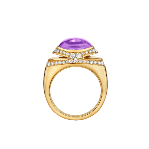 Bvlgari Cabochon 18 kt yellow gold ring set with a cabochon-cut amethyst and demi-pavé diamonds AN860774 image 4