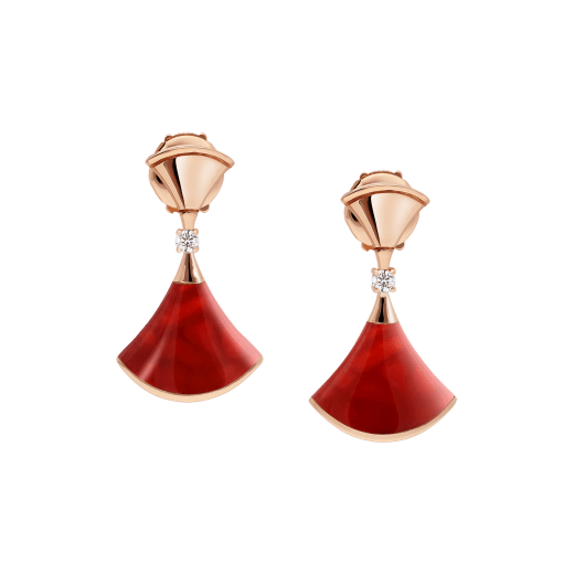 DIVAS' DREAM 18 kt rose gold earrings, set with carnelian elements and round brilliant-cut diamonds. 356749 image 1