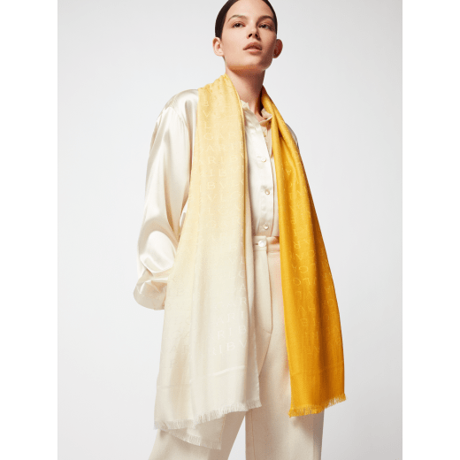 Lettere Maxi Shade stole in fine sun citrine yellow silk wool with dégradé effect. LETTEREMAXISHADE image 3
