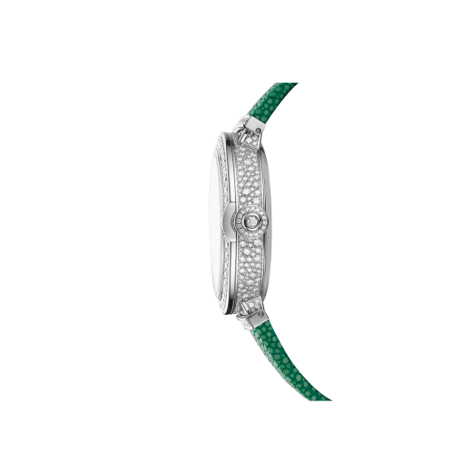 LVCEA Tourbillon Limited Edition watch with mechanical manufacture movement, automatic winding, see-through tourbillon, 18 kt white gold case set with round brilliant-cut diamonds, full-pavé dial with round brilliant-cut diamonds and green colour finish, and green galuchat bracelet 103039 image 2