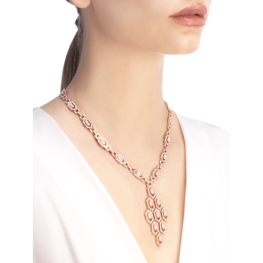 Serpenti 18 kt rose gold necklace set with pavé diamonds both on the chain and pendant. 356194 image 1