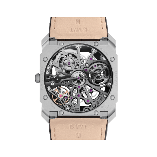 Octo Finissimo watch with ultra-thin skeletonized mechanical manufacture movement, manual winding and small seconds, titanium case, transparent dial and black alligator bracelet 102714 image 4