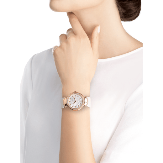 DIVAS' DREAM watch with 18 kt rose gold case set with brilliant-cut diamonds, acetate dial, diamond indexes and white satin bracelet 102575 image 4