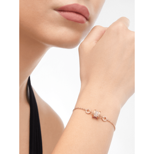 B.zero1 soft bracelet in 18 kt rose gold set with pavé diamonds on the spiral BR857358 image 2