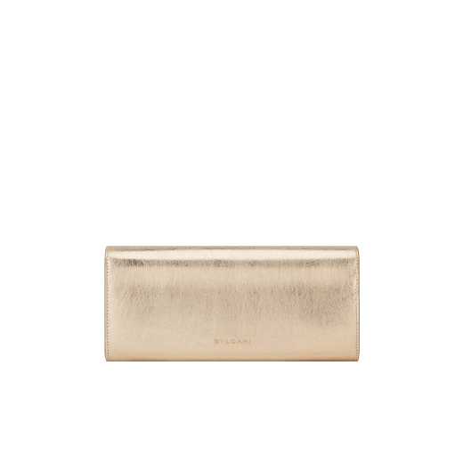 Bvlgari Tubogas Abendclutch aus goldfarbenem Striated-Kalbsleder mit Futter aus Nappaleder in Crystal Rose. Ikonischer Tubogas Henkel aus vergoldetem Messing mit Zirkonia-Steinen und Magnetverschluss. 295450 image 2