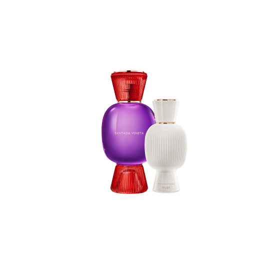 An exclusive perfume set, as bold and unique as you. The festive chypre Fantasia Veneta Allegra Eau de Parfum blends with the warm touch of the Magnifying Musk Essence, creating an irresistible personalised women's perfume. Perfume-Set-Fantasia-Veneta-Eau-de-Parfum-and-Musk-Magnifying image 1