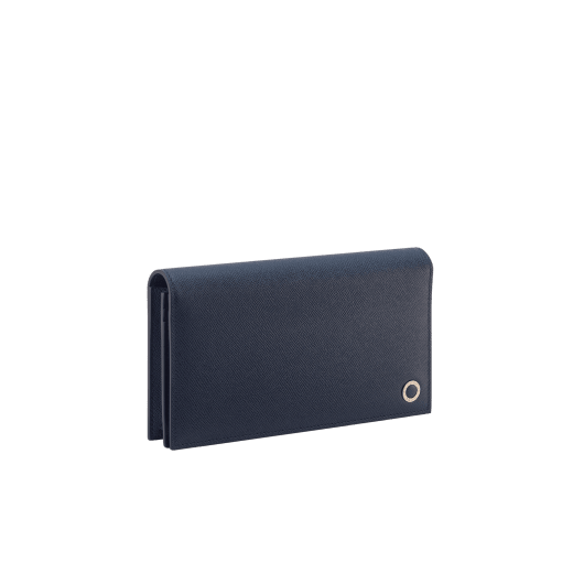 Portafoglio grande per yen Bvlgari Bvlgari Man in vitello martellato, marrone diaspro del deserto all'esterno e color blu denim zaffiro all'interno. Iconico motivo in ottone placcato palladio e chiusura a libro. BBM-WLT-Y-ZP-16C-R image 1