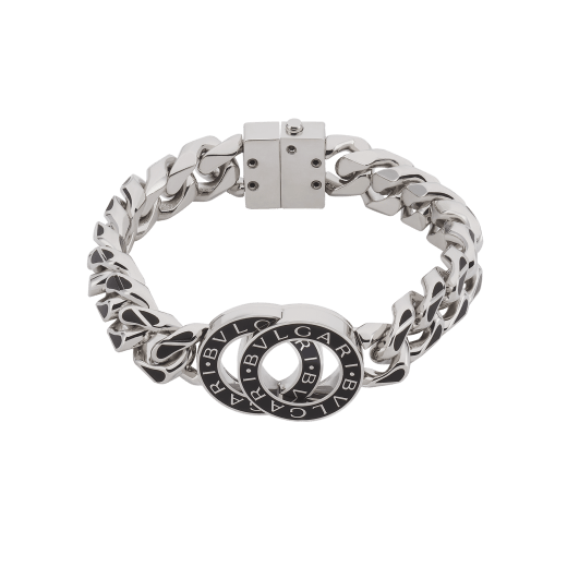 BULGARI BULGARI Maxi Chain bracelet in palladium-plated brass with black enamel inserts. Iconic décor enamelled in black, and clasp closure. BB-CHUNKY-MC-B image 1