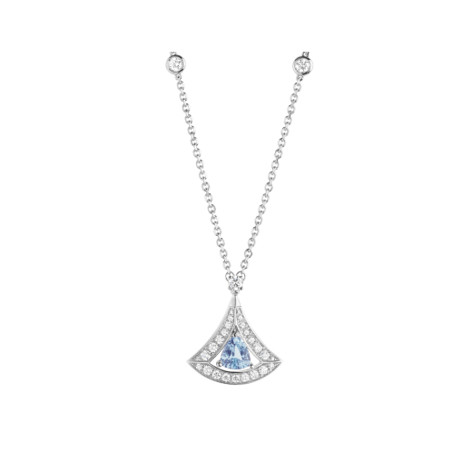 DIVAS' DREAM openwork necklace with 18 kt white gold chain set with diamonds and 18 kt white gold pendant with an aquamarine and set with pavé diamonds. 354052 image 1