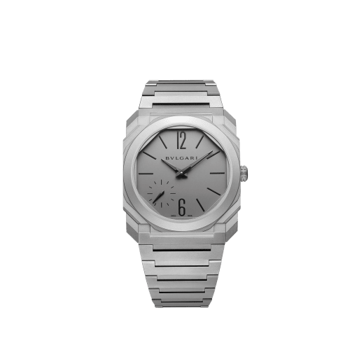 Octo Finissimo Automatic watch in sandblasted titanium case and bracelet with extra thin mechanical manufacture movement, automatic winding, small seconds and opaline titanium dial. Water-resistant up to 30 metres 104089 image 1