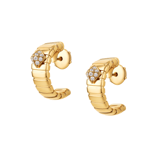 Bvlgari Tubogas 18 kt yellow gold hoop earrings set with pavé diamonds studs 362301 image 2