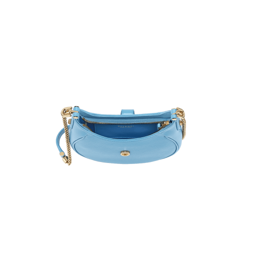 Serpenti Ellipse small crossbody bag in coral carnelian orange Urban grained calf leather with silky coral pink grosgrain lining. Captivating snakehead closure in gold-plated brass embellished with black onyx scales and red enamel eyes. 1204-UCLb image 4