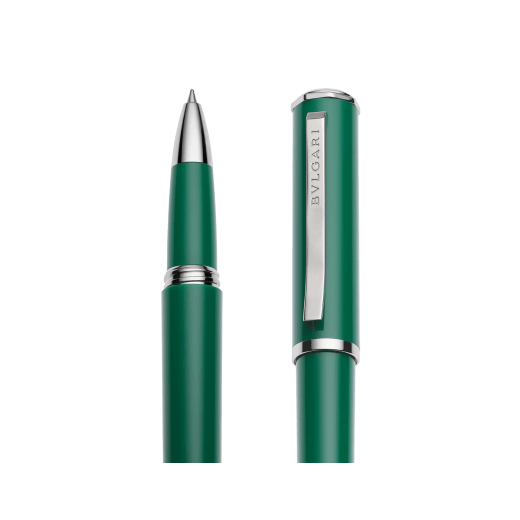 Bulgari rollerball pen in green resin with palladium finishes and Bulgari logo engraved on the octagonal cap 103732 image 3