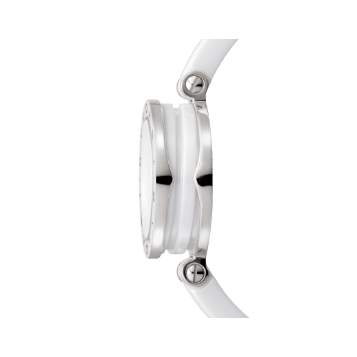 B.zero1 watch with stainless steel and white ceramic case, white lacquered dial and white ceramic bangle with stainless steel clasp. B01watch-white-white-dial image 4