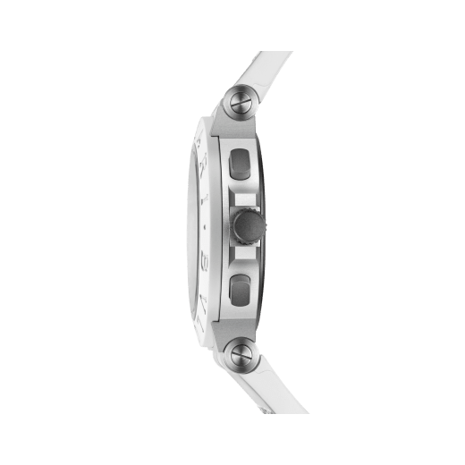 Bvlgari Aluminium Special Edition Chronograph watch with mechanical manufacture movement, automatic winding and chronograph, 40 mm sandblasted aluminium case, white rubber bezel and bracelet, and varnish white dial. Water-resistant up to 100 metres 104235 image 3