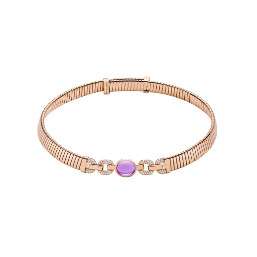 Bvlgari Tubogas 18 kt rose gold necklace set with a central amethyst and pavé diamonds. One size with adjustable fastening. 362001 image 1
