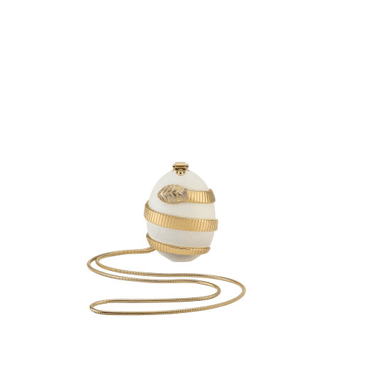 Mini-Minaudière Tubogas in lucertola argento perla con motivo Serpenti Tubogas in ottone con finiture oro e zirconi su testa e coda. Chiusura con bottone a pressione. 295243 image 1