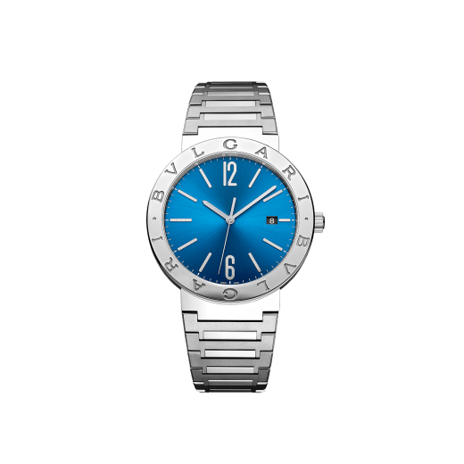 BULGARI BULGARI watch with mechanical manufacture movement, automatic winding and date, stainless steel case and bracelet, and blue dial. 103720 image 1
