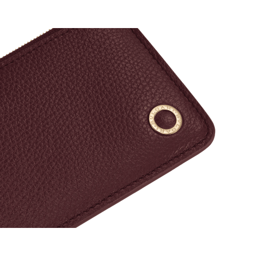 BULGARI BULGARI zipped card holder in soft, drummed, taupe quartz brown calf leather with crystal rose nappa leather interior. Zip fastening with iconic light gold-plated zip puller. ZIP-CC-HOLD-UVL image 4