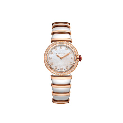 LVCEA watch with stainless steel case, 18 kt rose gold bezel set with brilliant-cut diamonds, white mother-of-pearl dial, diamond indexes and bracelet in stainless teel and 18 kt rose gold 102475 image 1