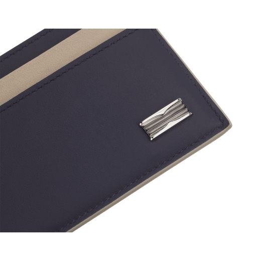 B.zero1 Man card holder in black matte calf leather with Niagara sapphire blue nappa leather detailing. Iconic dark ruthenium and palladium-plated brass embellishment. BZM-CCHOLDER image 4