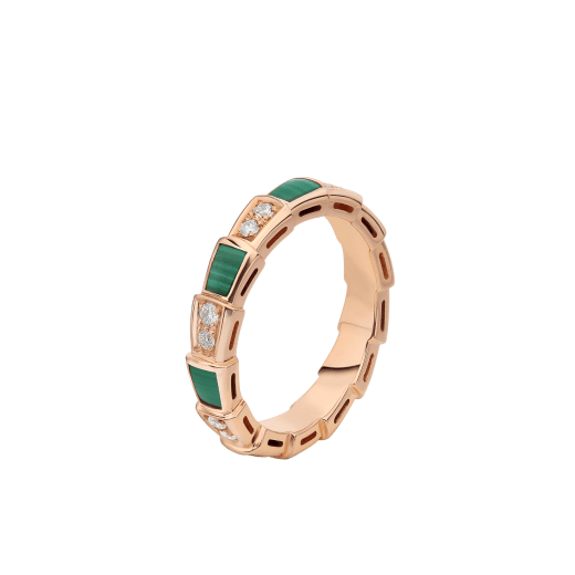 Serpenti Viper 18 kt rose gold thin ring set with malachite elements and pavé diamonds. AN858752 image 1