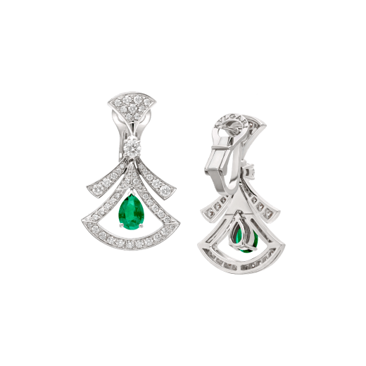 DIVAS' DREAM 18 kt white gold openwork earring set with pear-shaped emeralds (1.20 ct), round brilliant-cut and pavé diamonds (1.48 ct) 356956 image 3