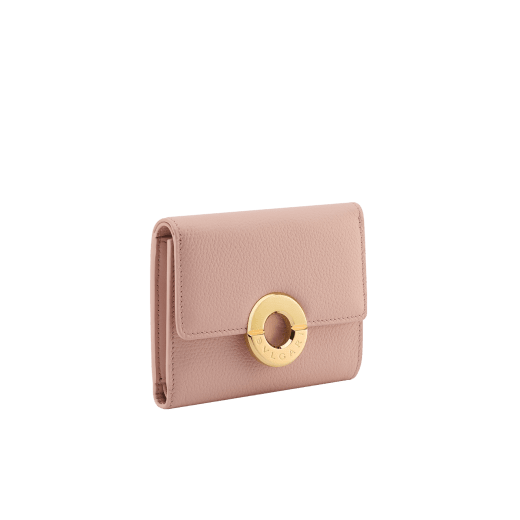 Bvlgari Roma compact yen wallet in black soft drummed calf leather with black nappa leather interior. Iconic gold-plated brass clip engraved with the Bvlgari logo, and folded closure. BVR-YENCOMPACT image 1