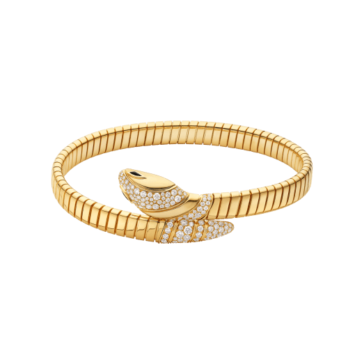 Serpenti 單圈手環，採用 18K 黃金，飾以半密鑲鑽石，蛇眼飾以黑色縞瑪瑙。 BR860810 image 2