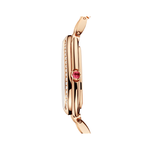 SERPENTI SEDUTTORI Lady Watch. 33 mm rose gold 18kt case and bracelet. 18 kt rose gold bezel and crown set with 1 cab cut pink rubellite. Malachite dial and bracelet with folding clasp. Quartz movement, hours and minutes functions. Water-resistant up to 30 metres. 103273 image 3