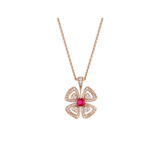 Fiorever Halskette mit Anhänger aus 18 Karat Roségold mit einem zentralen Rubin im Brillantschliff (0,35 Karat) und Diamant-Pavé (0,31 Karat) 358428 image 1
