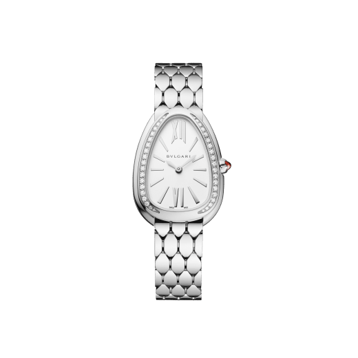 Serpenti Seduttori watch in stainless steel case and bracelet, stainless steel bezel set with diamonds and white silver opaline dial 103949 image 1