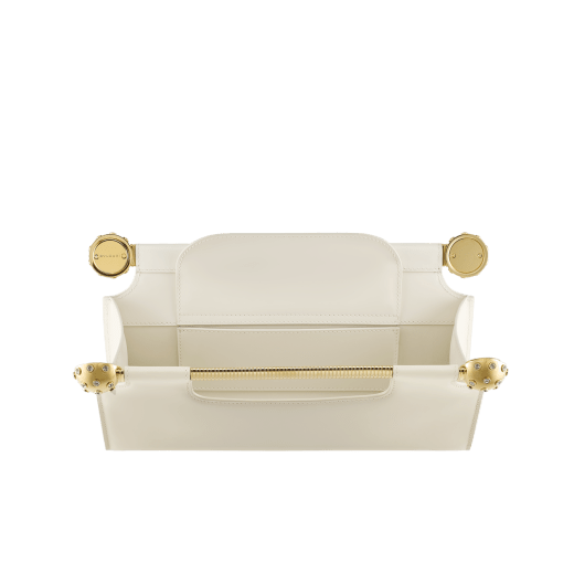 Tubogas Spheres clutch in Perla White calf leather with Perla White nappa leather lining. Iconic handle in gold-plated brass with spheres at both ends embellished with zirconia; magnetic closure. TGC-001-1395S image 2