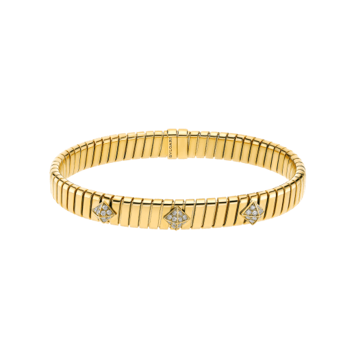 Bvlgari Tubogas 18 kt yellow gold bracelet with diamond pavé studs BR860071 image 2