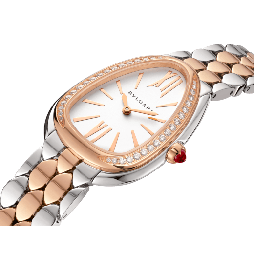 Serpenti Seduttori 腕錶，精鋼錶殼，18K 玫瑰金錶圈鑲飾鑽石，白色錶盤，18K 玫瑰金和精鋼錶帶。 103274 image 2
